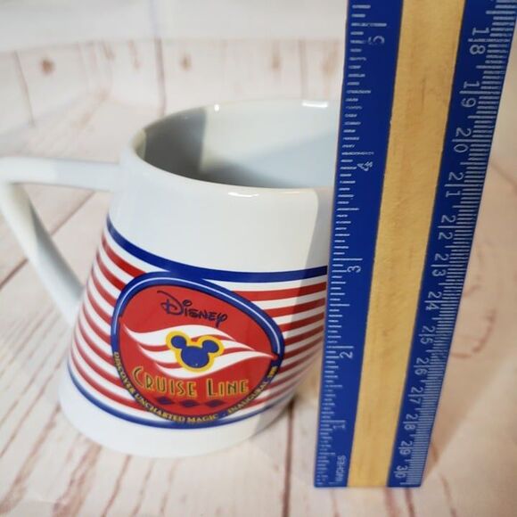 Vintage 90s Disney Mickey Mouse Cruise Line Red Stripe Leaning Mug Cup Souvenir - Picture 9 of 9